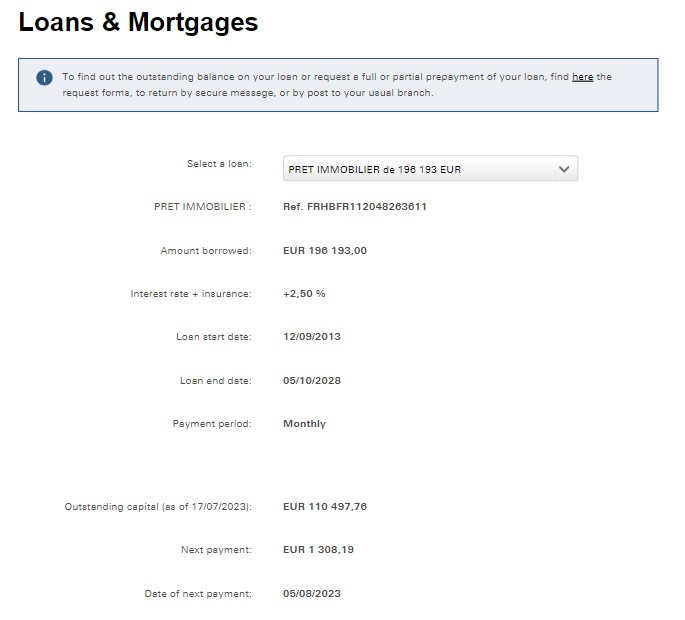 Image of the section where existing mortgage information can be viewed